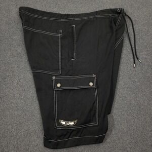 Kikwear Cargo Shorts Mens Medium Black Y2K Nylon Baggy Cargo Rave Made in USA